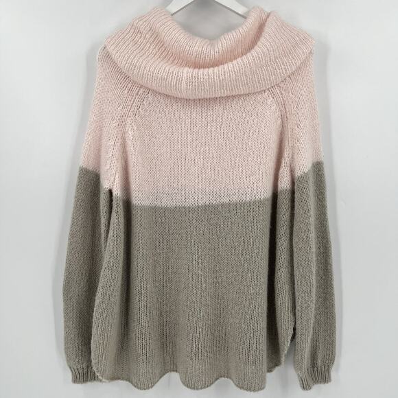 Wooden Ships Pink Gray Colorblock Cowl Neck‎ Wool Blend Sweater Women’s Size M/L - Picture 4 of 8